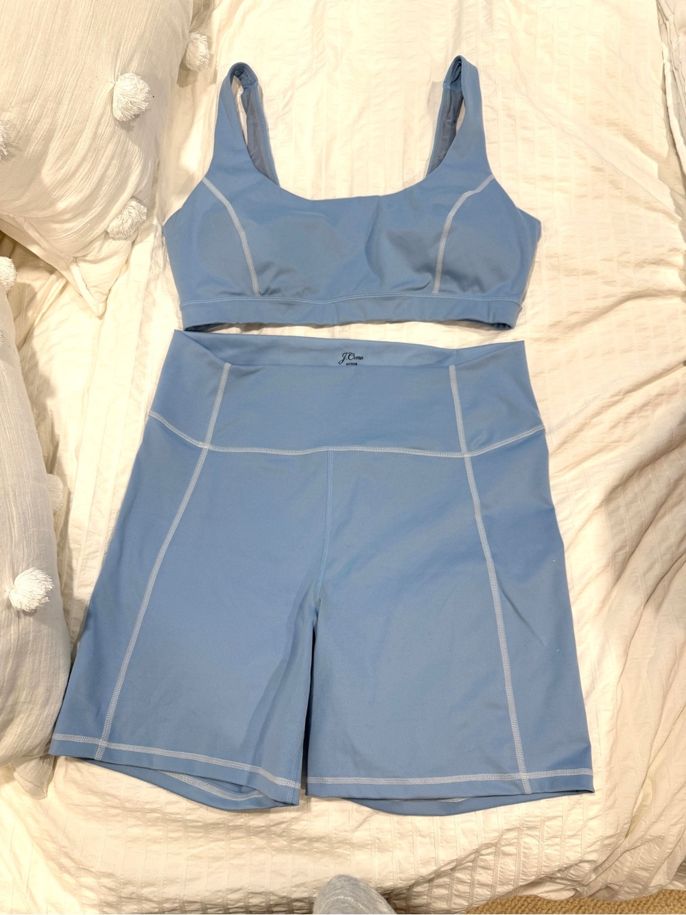 J. Crew Powder Blue Sports Bra & High-Waist Bike Shorts Set